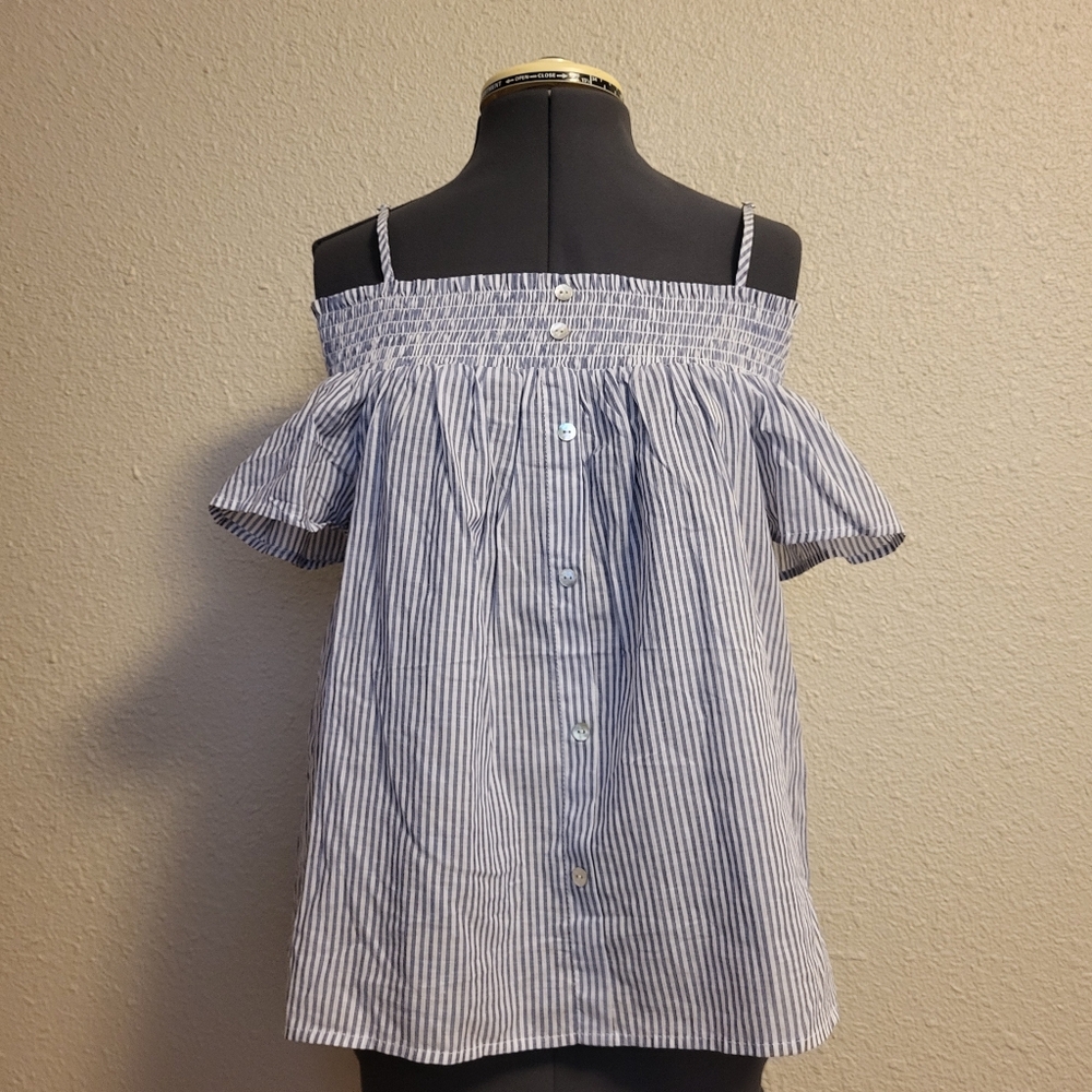 Twine & String Blue & White Striped Off-The-Shoulder Top Size Medium